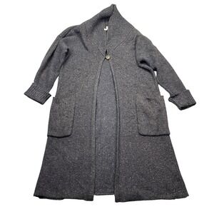 Paper Label Grey Speckled Longline Shawl Collar Cardigan Sweater Sz S Wool Blend